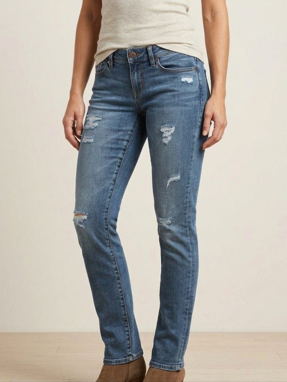 American Rag Skinny Jeans Womens Size 3 R Low Rise Distressed Blue Stretch